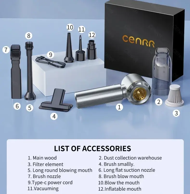 CENRR Car Vacuum Cleaner's list of accessories