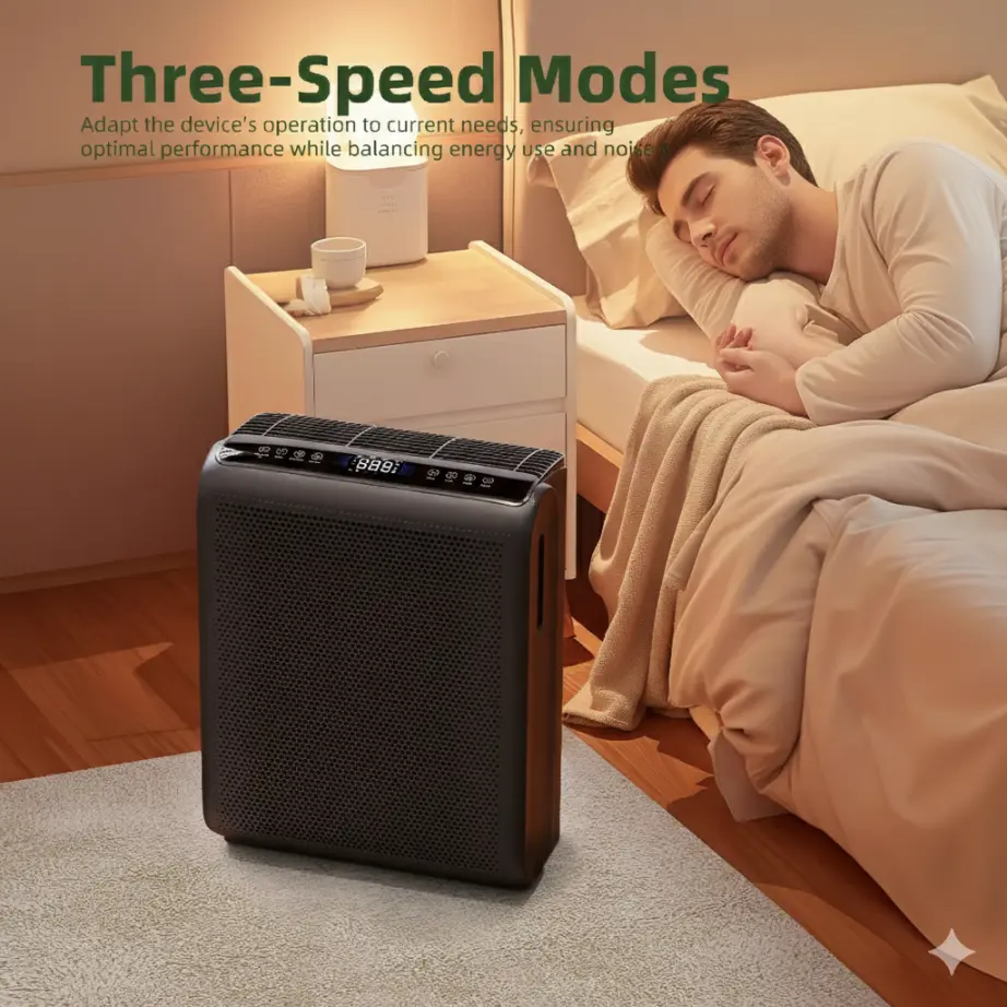 AROEVE MK07 operating at quiet mode while a man sleeping nearby