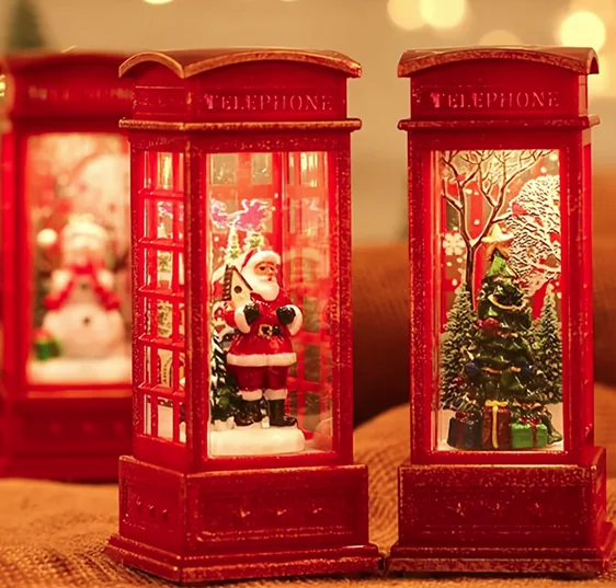 Christmas Red Retro Phone Booth LED Ornament