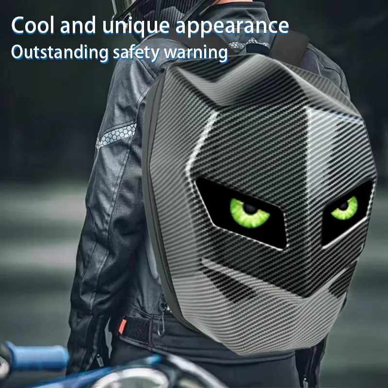 Man wearing LED backpack