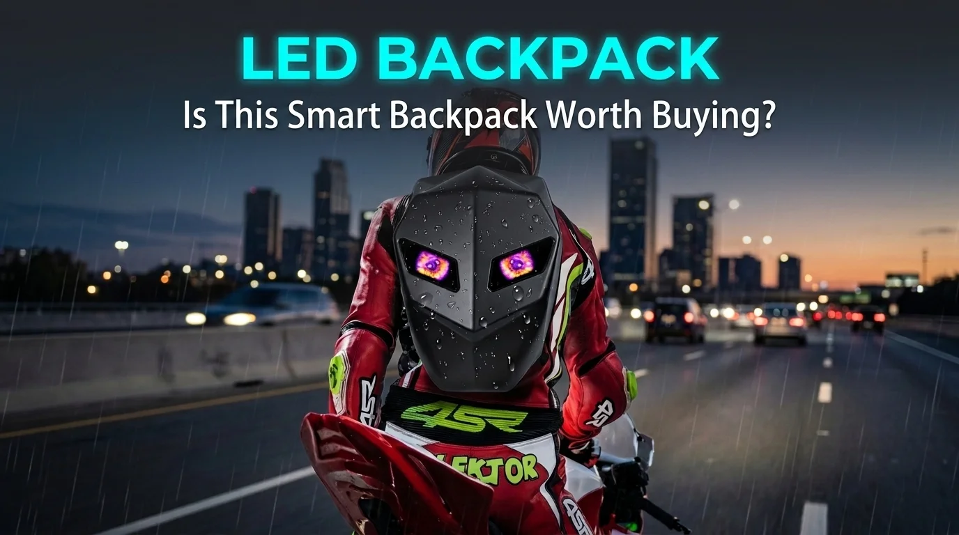 Motorcyclist wearing an LED Backpack